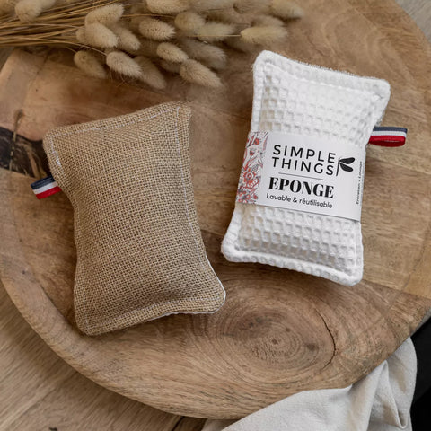 Eponge vaisselle lavable jute / nid d'abeille - "La Frenchie