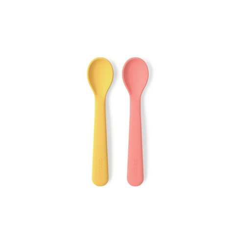 Deux cuillères en silicone pour bébé - Couleur Coral & Mimosa