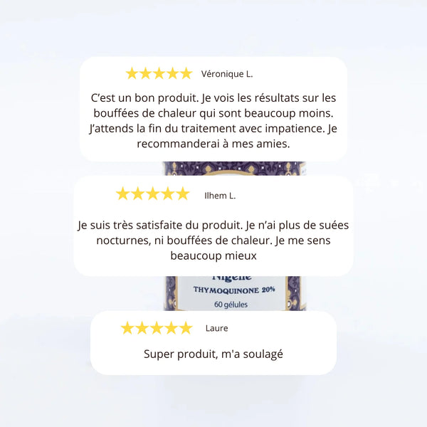 Ménopause - Thymoquinone 20mg - 60 gélules - Cure de 2 mois