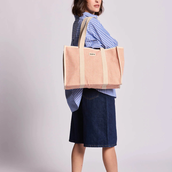 Sac cabas Oscar - zippé - Tressage corail vu porté