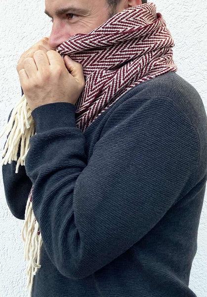 Écharpe UNISEXE Chevrons Bordeaux en laine de mouton