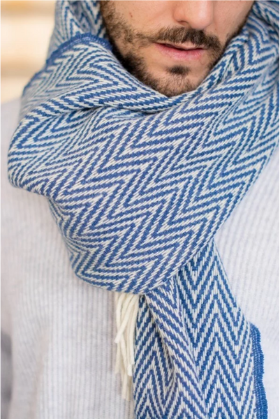 Écharpe laine bleu jean - chevron