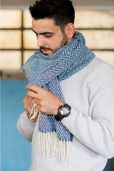 Écharpe laine bleu jean - chevron