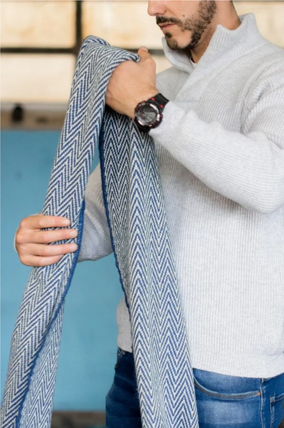 Écharpe laine bleu jean - chevron