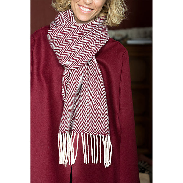 Écharpe UNISEXE Chevrons Bordeaux en laine de mouton